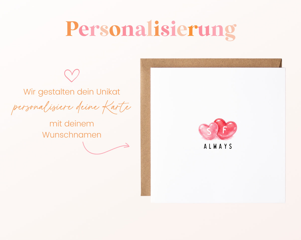 Always Herzkarte mit Initialen – Personalisierte Ausführung