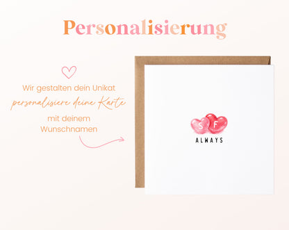 Always Herzkarte mit Initialen – Personalisierte Ausführung
