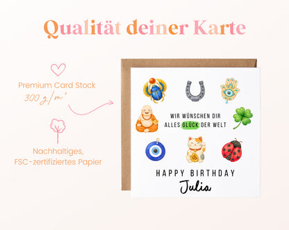 Alles Glück der Welt Geburtstagskarte – Papierqualität 300 g/m²