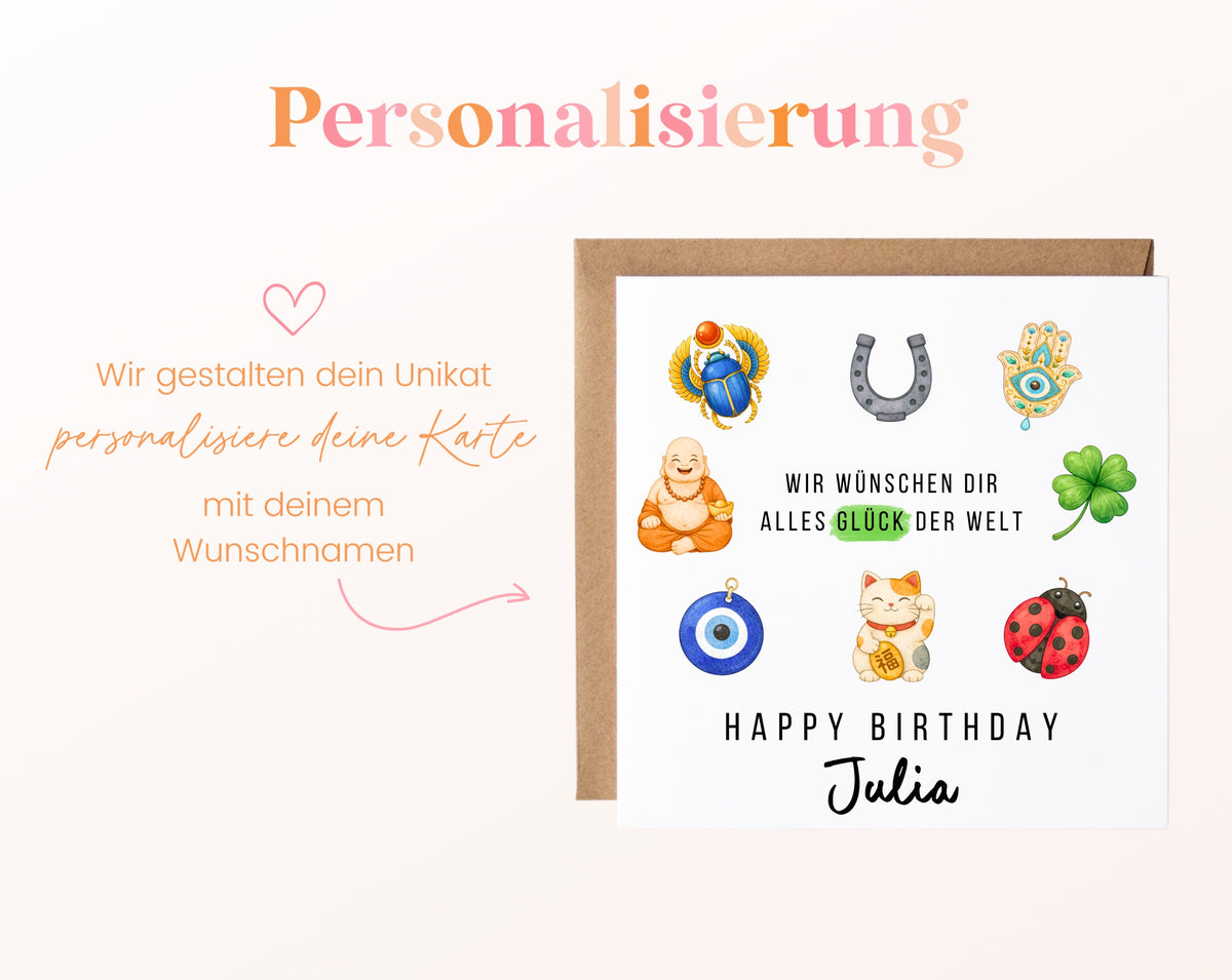 Alles Glück der Welt Geburtstagskarte – Personalisierte Ausführung