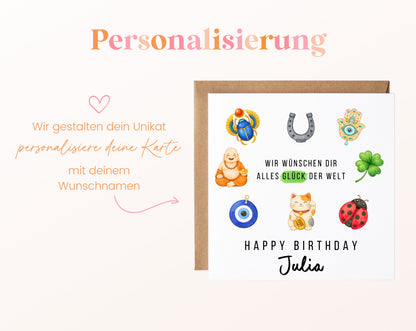 Alles Glück der Welt Geburtstagskarte – Personalisierte Ausführung