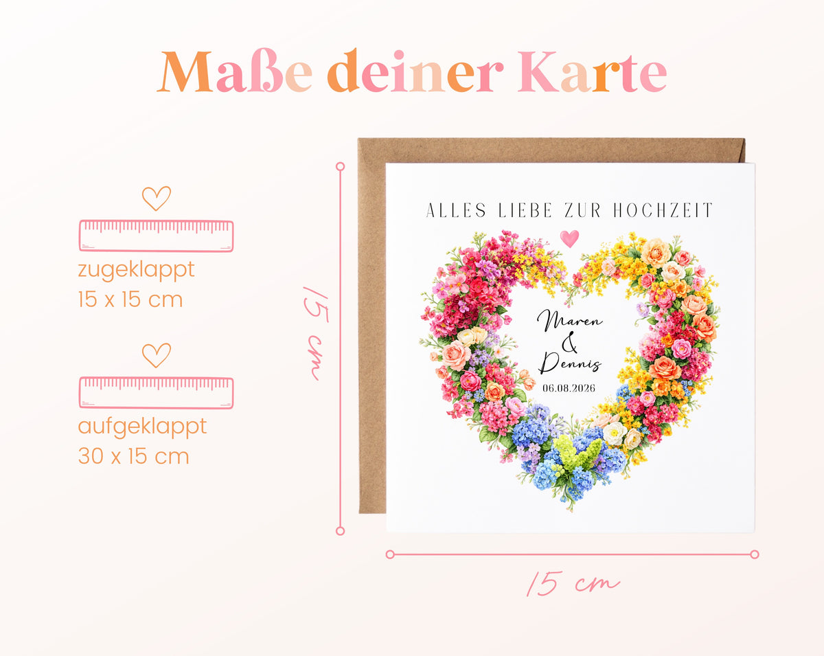Maße der Hochzeitskarte