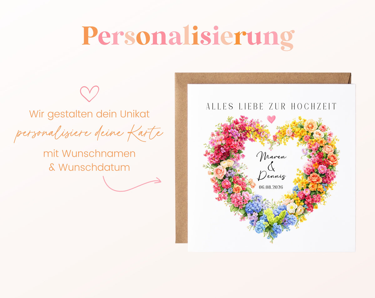 Hochzeitskarte mit Wunschnamen und Datum