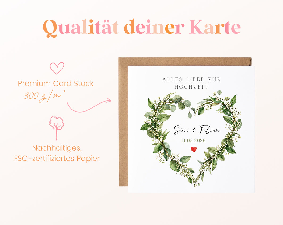 Hochzeitskarte auf 300 g/m² starkem FSC-zertifiziertem Papier