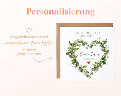Beispiel der personalisierten Hochzeitskarte mit Sina und Fabian und dem Datum 11.05.2026