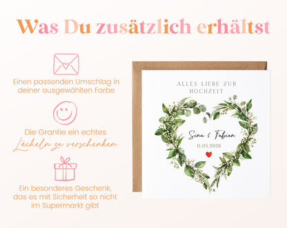 Hochzeitskarte mit passendem Umschlag in der gewählten Farbe