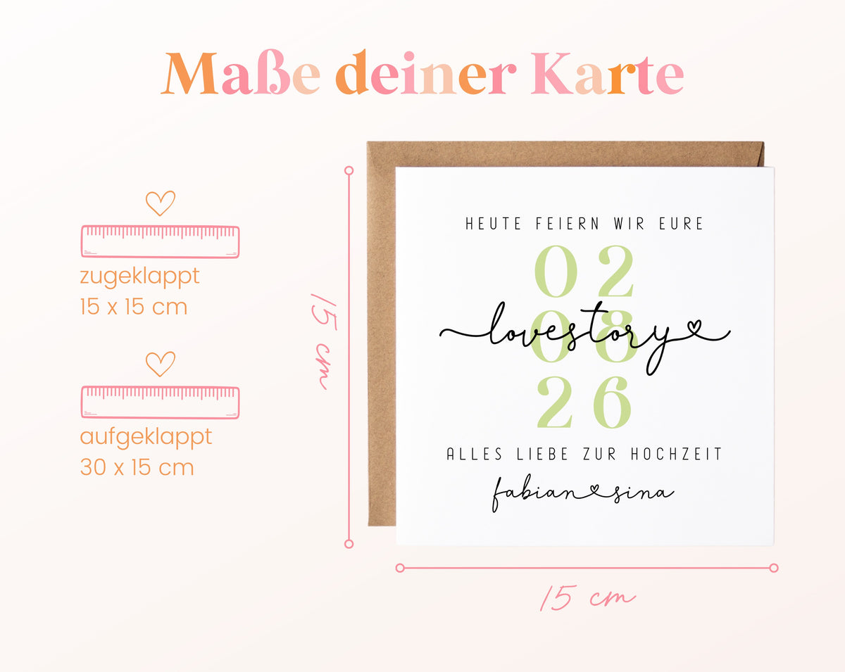 Maße der Hochzeitskarte