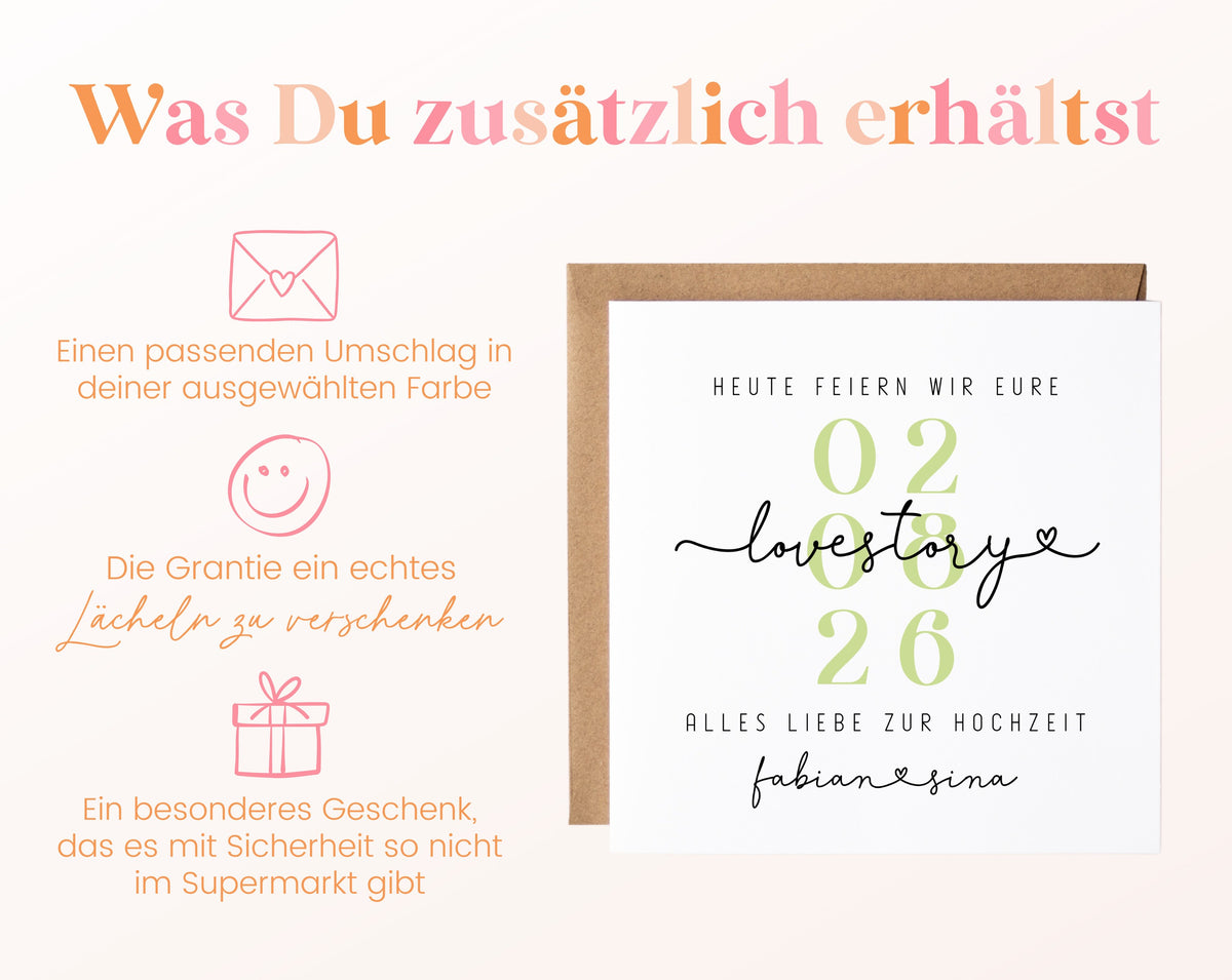 Hochzeitskarte mit passendem Umschlag