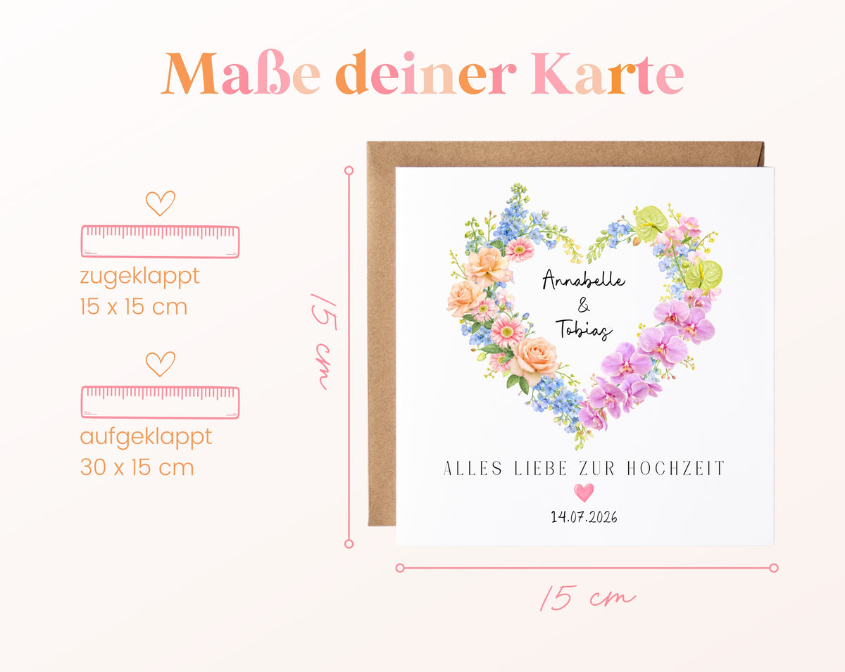 Maße der Hochzeitskarte