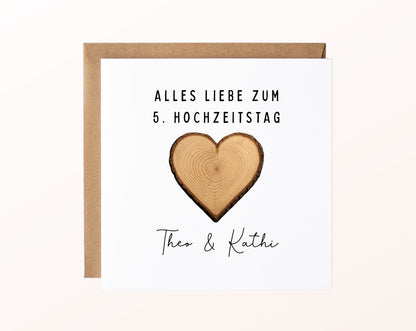 Holzherz-Karte zum 5. Hochzeitstag – Produktansicht