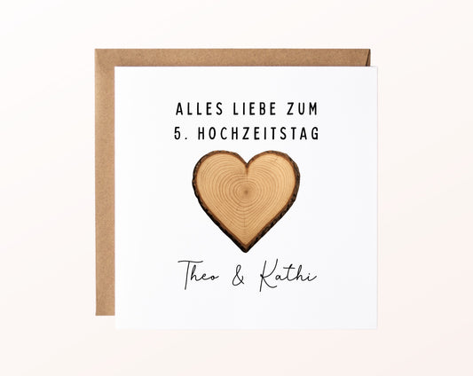 Holzherz-Karte zum 5. Hochzeitstag – Produktansicht