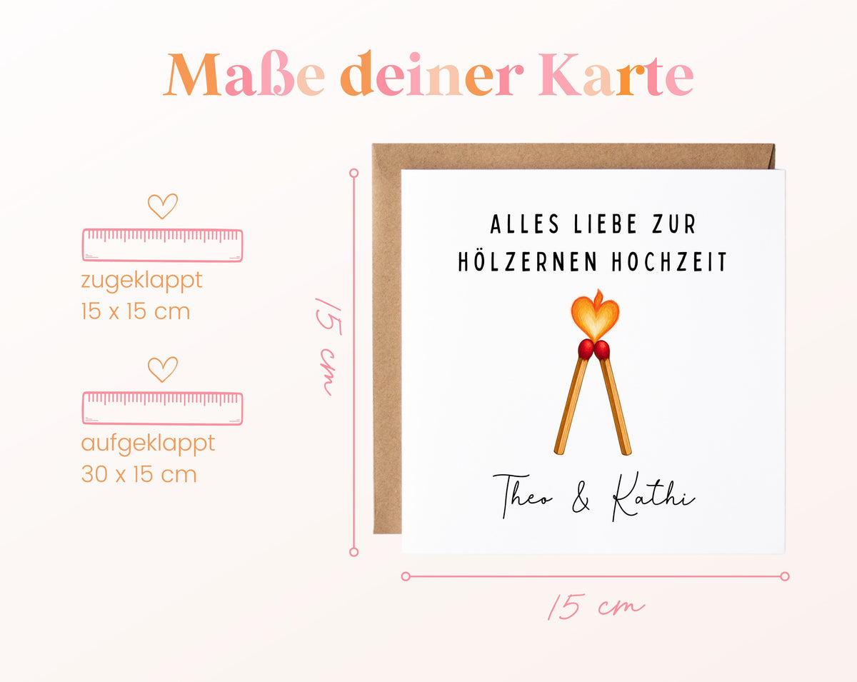 Streichhölzer-Karte zum 5. Hochzeitstag – Maße