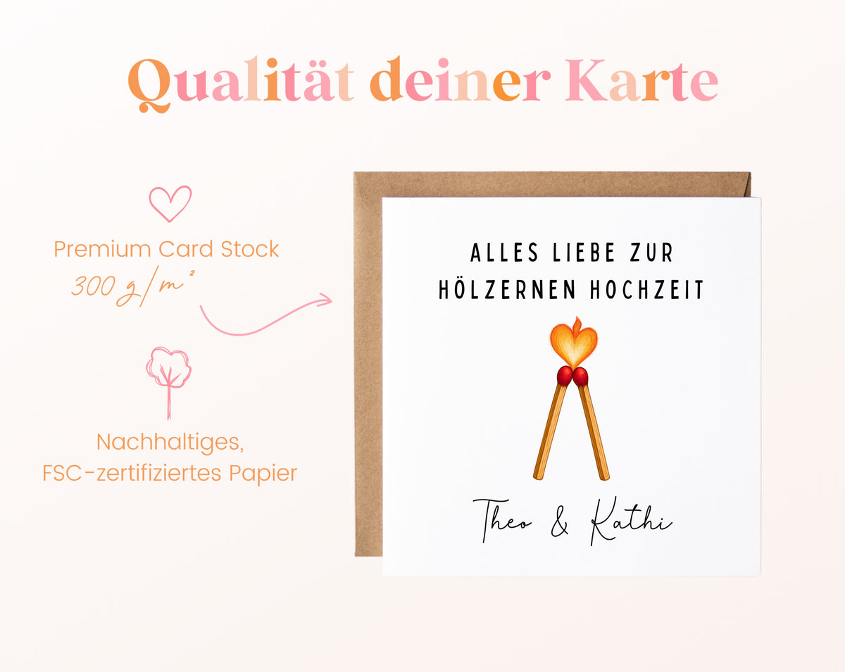 Streichhölzer-Karte zum 5. Hochzeitstag – Qualitätsangaben