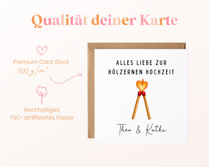 Streichhölzer-Karte zum 5. Hochzeitstag – Qualitätsangaben