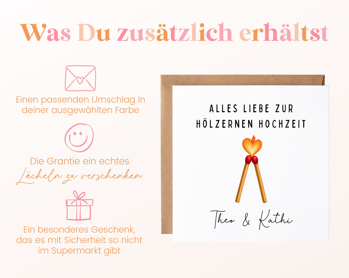 Streichhölzer-Karte zum 5. Hochzeitstag – Lieferumfang