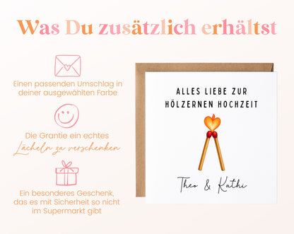 Streichhölzer-Karte zum 5. Hochzeitstag – Lieferumfang