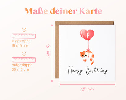 Geburtstagskarte Katze mit Herzballon – Maße der Klappkarte
