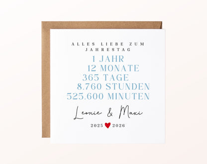 Personalisierte Karte zum 1. Jahrestag – Karte mit Umschlag