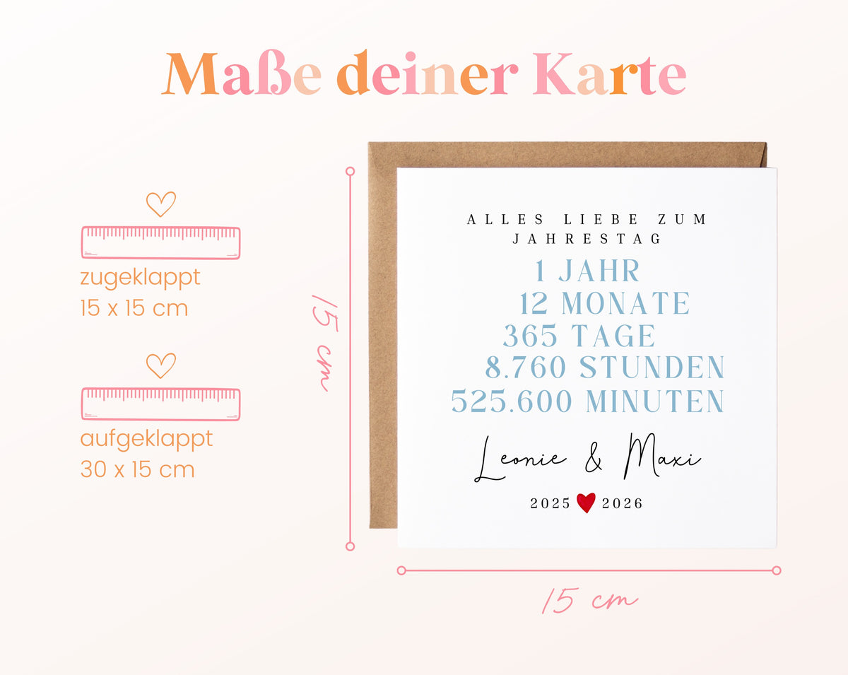 Karte zum ersten Jahrestag – Format und Maße