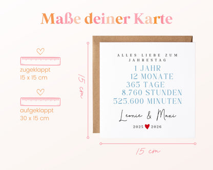 Karte zum ersten Jahrestag – Format und Maße