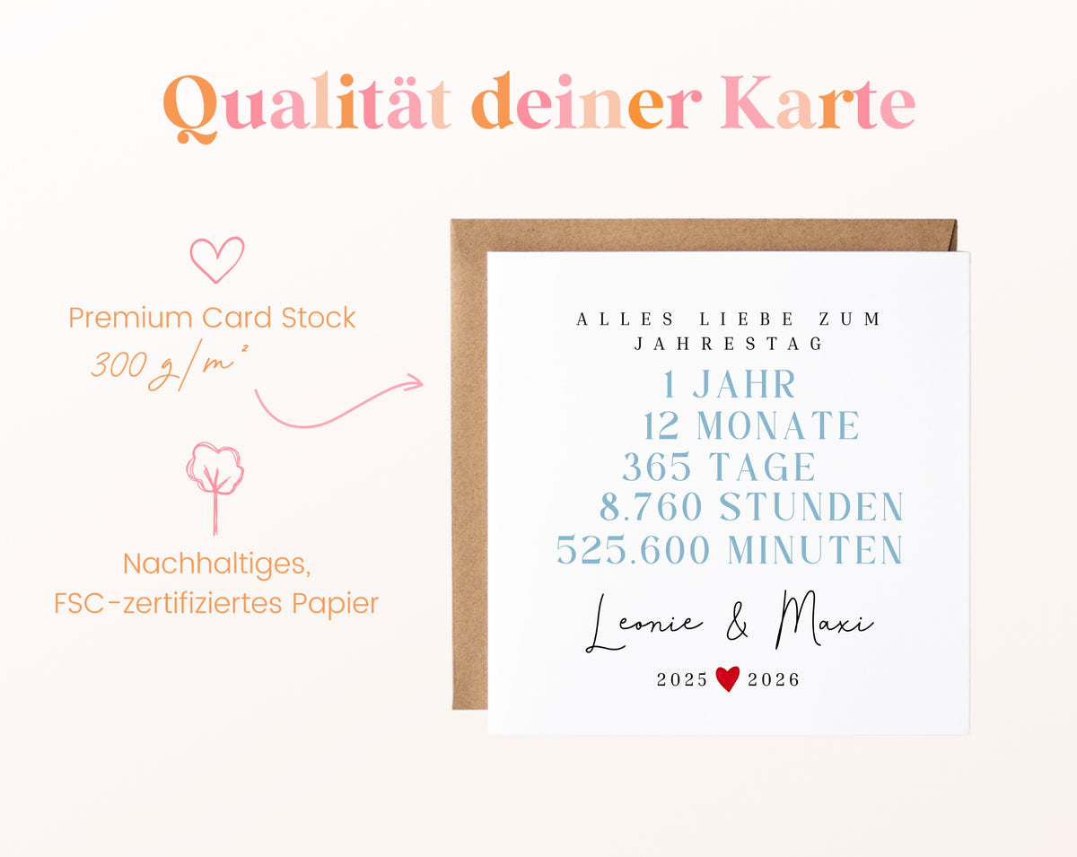 Personalisierte Karte zum 1. Jahrestag – Papierqualität