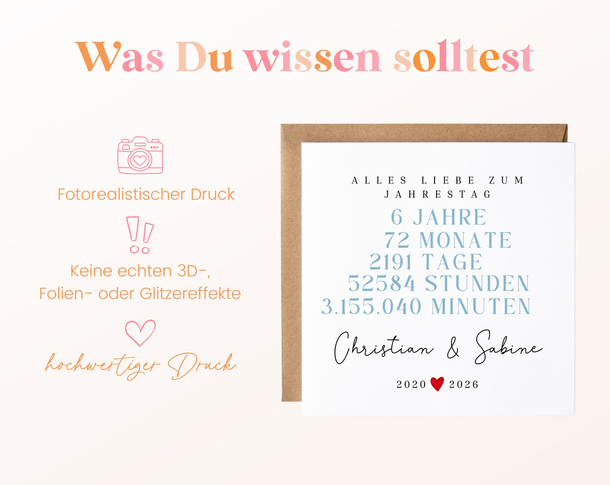 Personalisierte Karte zum 6. Jahrestag – Informationen zur Karte