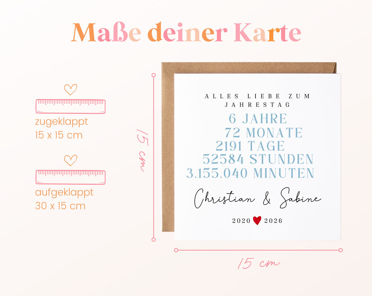 Personalisierte Karte zum 6. Jahrestag – Format und Maße
