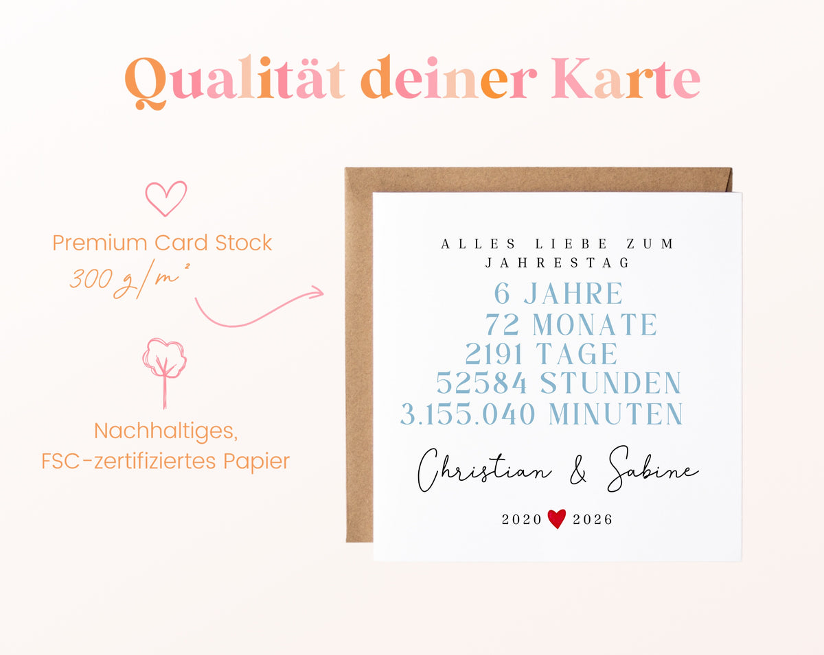 Personalisierte Karte zum 6. Jahrestag – Papierqualität