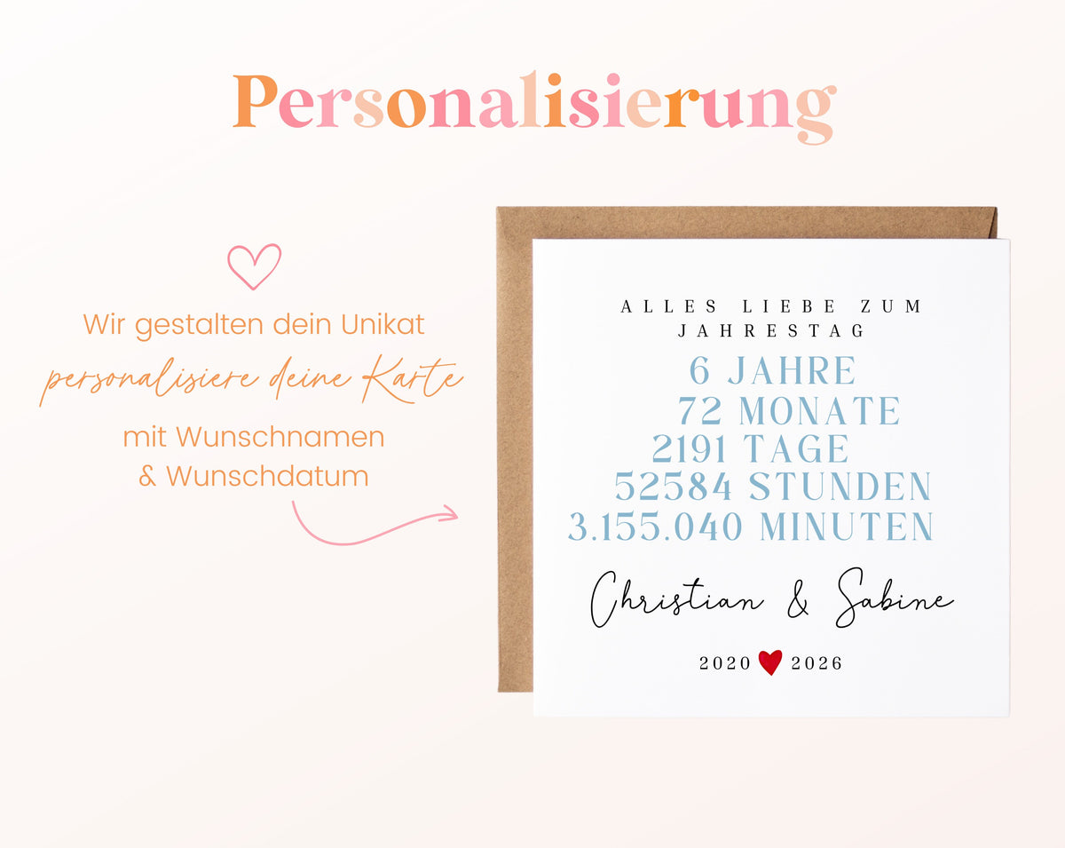 Personalisierte Karte zum 6. Jahrestag – Namen und Jahreszahlen personalisieren