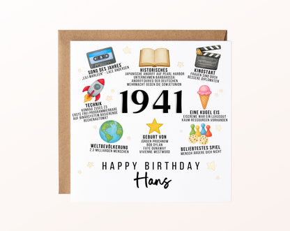 Personalisierte Geburtstagskarte Jahrgang 1941 – Zeitreise mit Musik und Film – Motiv mit Umschlag