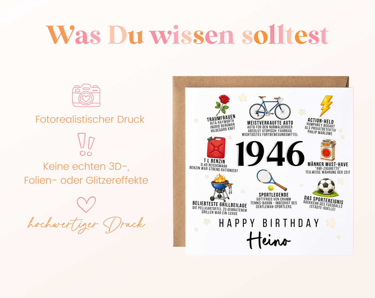Personalisierte Geburtstagskarte Jahrgang 1946 – Nostalgie für Männer – Informationen zur Karte
