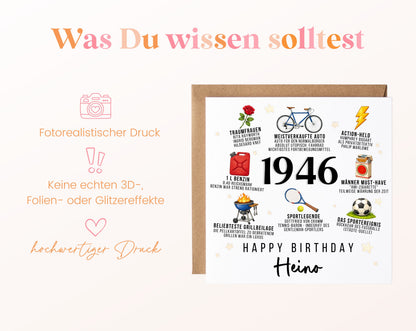 Personalisierte Geburtstagskarte Jahrgang 1946 – Nostalgie für Männer – Informationen zur Karte