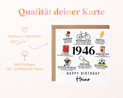 Personalisierte Geburtstagskarte Jahrgang 1946 – Nostalgie für Männer – Kartenpapier 300 g/m²