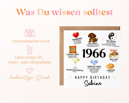 Personalisierte Geburtstagskarte Jahrgang 1966 – Nostalgie für Frauen – Informationen zur Karte