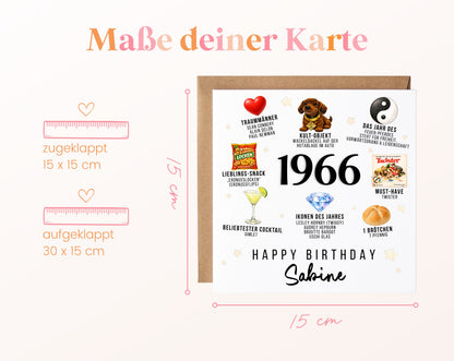 Personalisierte Geburtstagskarte Jahrgang 1966 – Nostalgie für Frauen – Maße der Klappkarte