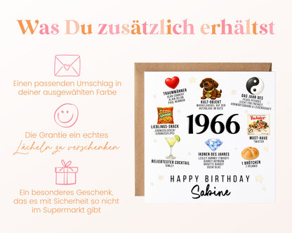Personalisierte Geburtstagskarte Jahrgang 1966 – Nostalgie für Frauen – Umschlag zur Karte