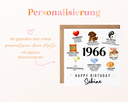 Personalisierte Geburtstagskarte Jahrgang 1966 – Nostalgie für Frauen – Personalisierung mit Wunschname