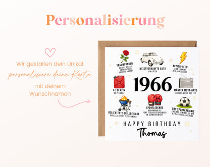 Personalisierte Geburtstagskarte Jahrgang 1966 – Nostalgie für Männer – Personalisierung mit Wunschname