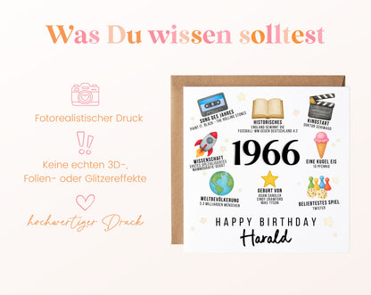 Personalisierte Geburtstagskarte Jahrgang 1966 – Zeitreise mit Musik und Film – Informationen zur Karte