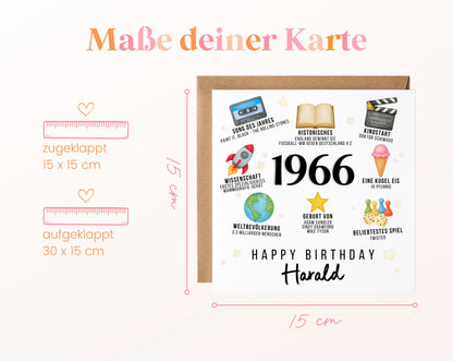 Personalisierte Geburtstagskarte Jahrgang 1966 – Zeitreise mit Musik und Film – Maße der Klappkarte