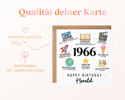 Personalisierte Geburtstagskarte Jahrgang 1966 – Zeitreise mit Musik und Film – Kartenpapier 300 g/m²