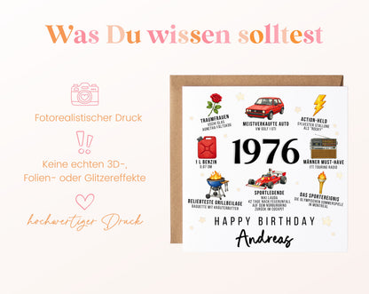Personalisierte Geburtstagskarte Jahrgang 1976 – Nostalgie für Männer – Informationen zur Karte