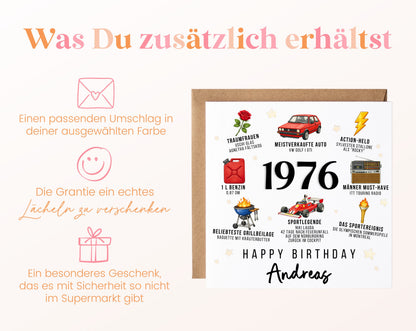 Personalisierte Geburtstagskarte Jahrgang 1976 – Nostalgie für Männer – Umschlag zur Karte