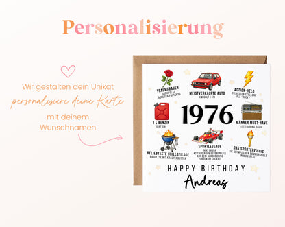 Personalisierte Geburtstagskarte Jahrgang 1976 – Nostalgie für Männer – Personalisierung mit Wunschname