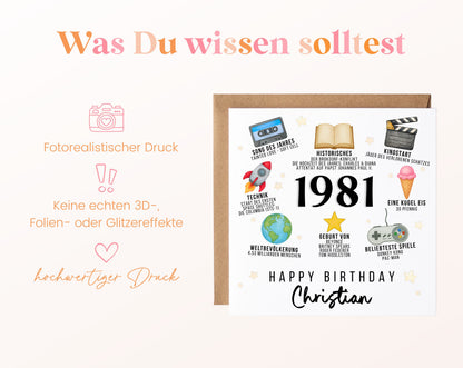 Personalisierte Geburtstagskarte Jahrgang 1981 – Zeitreise mit Musik und Film – Informationen zur Karte