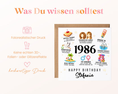 Personalisierte Geburtstagskarte Jahrgang 1986 – Alltag und Kindheit – Informationen zur Karte