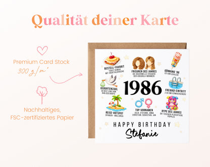 Personalisierte Geburtstagskarte Jahrgang 1986 – Alltag und Kindheit – Kartenpapier 300 g/m²