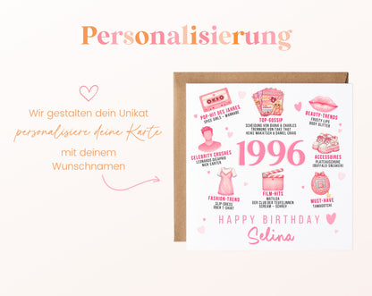 Personalisierte Geburtstagskarte Jahrgang 1996 – rosa Popkultur – Personalisierung mit Wunschname