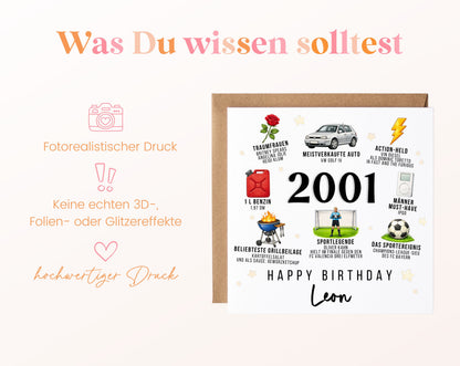 Personalisierte Geburtstagskarte Jahrgang 2001 – Nostalgie für Männer – Informationen zur Karte