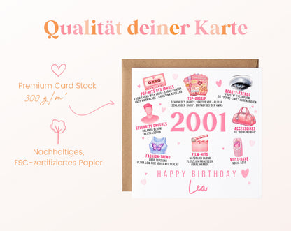 Personalisierte Geburtstagskarte Jahrgang 2001 – rosa Popkultur – Kartenpapier 300 g/m²